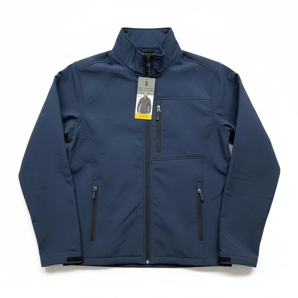 Free Country Men Jacket Size M Navy Super Softshell Wind Breaker Water Resistant